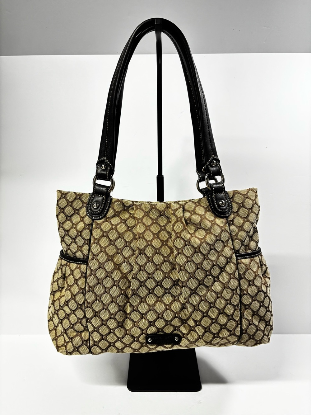 ✨Nine West Beige Geometric Patterned Shoulder Purse with Brown Handles